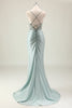 Load image into Gallery viewer, Dark Navy Mermaid Sparkly Sequins Spaghetti Straps Prom Dress with Slit