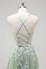 Load image into Gallery viewer, Sage A Line Spaghetti Straps Tulle Long Prom Dress with Appliques