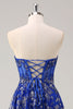 Load image into Gallery viewer, Royal Blue A Line Strapless Appliques Corset Long Prom Dress with Slit