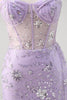 Load image into Gallery viewer, Light Purple Mermaid Strapless Corset Sequin Prom Dress With Slit