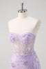 Load image into Gallery viewer, Light Purple Mermaid Strapless Corset Sequin Prom Dress With Slit