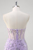 Load image into Gallery viewer, Light Purple Mermaid Strapless Corset Sequin Prom Dress With Slit