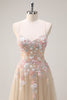 Load image into Gallery viewer, Sparkly Tulle Champagne A-Line Floral Sequin Prom Dress with Appliques