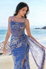 Load image into Gallery viewer, Blue Burnout Floral Corset Prom Dress with Slit