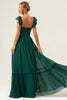 Load image into Gallery viewer, Dark Green A Line V-Neck Ruched Chiffon Long Bridesmaid Dress