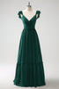 Load image into Gallery viewer, Dark Green A Line V-Neck Chiffon Long Bridesmaid Dress