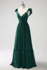 Load image into Gallery viewer, Dark Green A Line V-Neck Chiffon Long Bridesmaid Dress