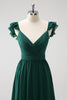 Load image into Gallery viewer, Dark Green A Line V-Neck Chiffon Long Bridesmaid Dress