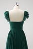 Load image into Gallery viewer, Dark Green A Line V-Neck Chiffon Long Bridesmaid Dress