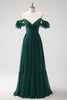 Load image into Gallery viewer, Dark Green A Line V-Neck Chiffon Long Bridesmaid Dress