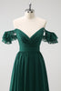 Load image into Gallery viewer, Dark Green A Line V-Neck Chiffon Long Bridesmaid Dress