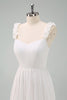 Load image into Gallery viewer, A-Line White Spaghetti Straps Pleated Long Prom Dress with Bow