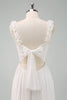 Load image into Gallery viewer, A-Line White Spaghetti Straps Pleated Long Prom Dress with Bow