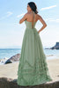 Load image into Gallery viewer, Dusty Sage A-Line Halter Corset Ruffled Long Chiffon Bridesmaid Dress with Slit