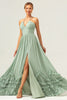 Load image into Gallery viewer, Dusty Sage Halter Corset Ruffled Long Bridesmaid Dress with Slit