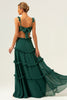 Load image into Gallery viewer, Dark Green A-Line Hollow Out Ruffled Long Bridesmaid Dress