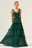 Load image into Gallery viewer, Dark Green A-Line Chiffon Ruffled Long Bridesmaid Dress with Hollow Out