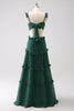 Load image into Gallery viewer, Dark Green A-Line Hollow Out Ruffled Long Bridesmaid Dress