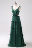 Load image into Gallery viewer, Dark Green A-Line Hollow Out Ruffled Long Bridesmaid Dress