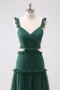 Load image into Gallery viewer, Dark Green A-Line Hollow Out Ruffled Long Bridesmaid Dress