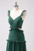 Load image into Gallery viewer, Dark Green A-Line Hollow Out Ruffled Long Bridesmaid Dress