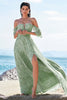 Load image into Gallery viewer, Dusty Sage A Line Off the Shoulder Print Long Prom Dress with Slit