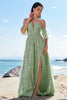 Load image into Gallery viewer, Dusty Sage A-Line Off Shoulder Print Long Bridesmaid Dress with Slit