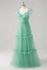 Load image into Gallery viewer, Green A Line V-Neck Tiered Tulle Bridesmaid Dress