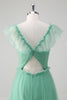 Load image into Gallery viewer, Green A Line V-Neck Tiered Tulle Bridesmaid Dress