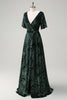 Load image into Gallery viewer, Dark Green A Line V-Neck Burnout Velvet Floral Long Bridesmaid Dress