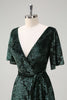 Load image into Gallery viewer, Dark Green A Line V-Neck Burnout Velvet Floral Long Bridesmaid Dress