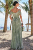 Load image into Gallery viewer, Dusty Sage Cold Shoulder Velvet Printed Bridesmaid Dress with Slit