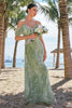 Load image into Gallery viewer, Dusty Sage Cold Shoulder Velvet Printed Bridesmaid Dress with Slit