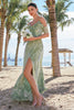 Load image into Gallery viewer, Dusty Sage Cold Shoulder Velvet Printed Bridesmaid Dress with Slit