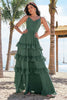 Load image into Gallery viewer, Tiered Eucalyptus A Line Chiffon Long Bridesmaid Dress