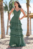 Load image into Gallery viewer, Tiered Eucalyptus A Line Chiffon Long Bridesmaid Dress