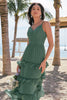 Load image into Gallery viewer, Tiered Eucalyptus A Line Chiffon Long Bridesmaid Dress