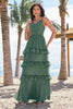 Load image into Gallery viewer, Tiered Eucalyptus A Line Chiffon Long Bridesmaid Dress