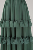 Eucalyptus A Line Spaghetti Straps Tiered Chiffon Long Bridesmaid Dress