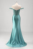 Load image into Gallery viewer, Sparkly Grey Green Mermaid Off The Shoulder Sequins Metallic Prom Dress  with Slit