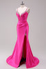 Load image into Gallery viewer, Fuchsia Mermaid Spaghetti Straps Corset Sequin Prom Dress with Slit