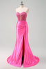 Load image into Gallery viewer, Fuchsia Sweetheart Mermaid Satin Long Corset Prom Dress with Appliques