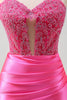 Load image into Gallery viewer, Fuchsia Sweetheart Mermaid Satin Long Corset Prom Dress with Appliques