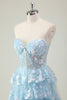 Load image into Gallery viewer, Glitter Blue A Line Strapless Sequin Corset Tiered Long Prom Dress