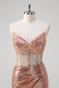 Load image into Gallery viewer, Sparkly Rose Golden Mermaid Corset Long Prom Dress With Sequins