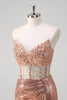 Load image into Gallery viewer, Sparkly Rose Golden Mermaid Corset Long Prom Dress With Sequins