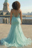 Green Mermaid Corset 3D Flowers Plus Size Long Prom Dress with Lace Up Back