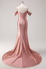 Load image into Gallery viewer, Glitter Blush Mermaid Beaded Spaghetti Straps Long Prom Dress