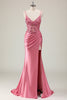 Load image into Gallery viewer, Sparkly Coral Mermaid Sequins Spaghetti Straps Corset Long Prom Dress with Slit