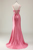 Load image into Gallery viewer, Sparkly Coral Mermaid Sequins Spaghetti Straps Corset Long Prom Dress with Slit